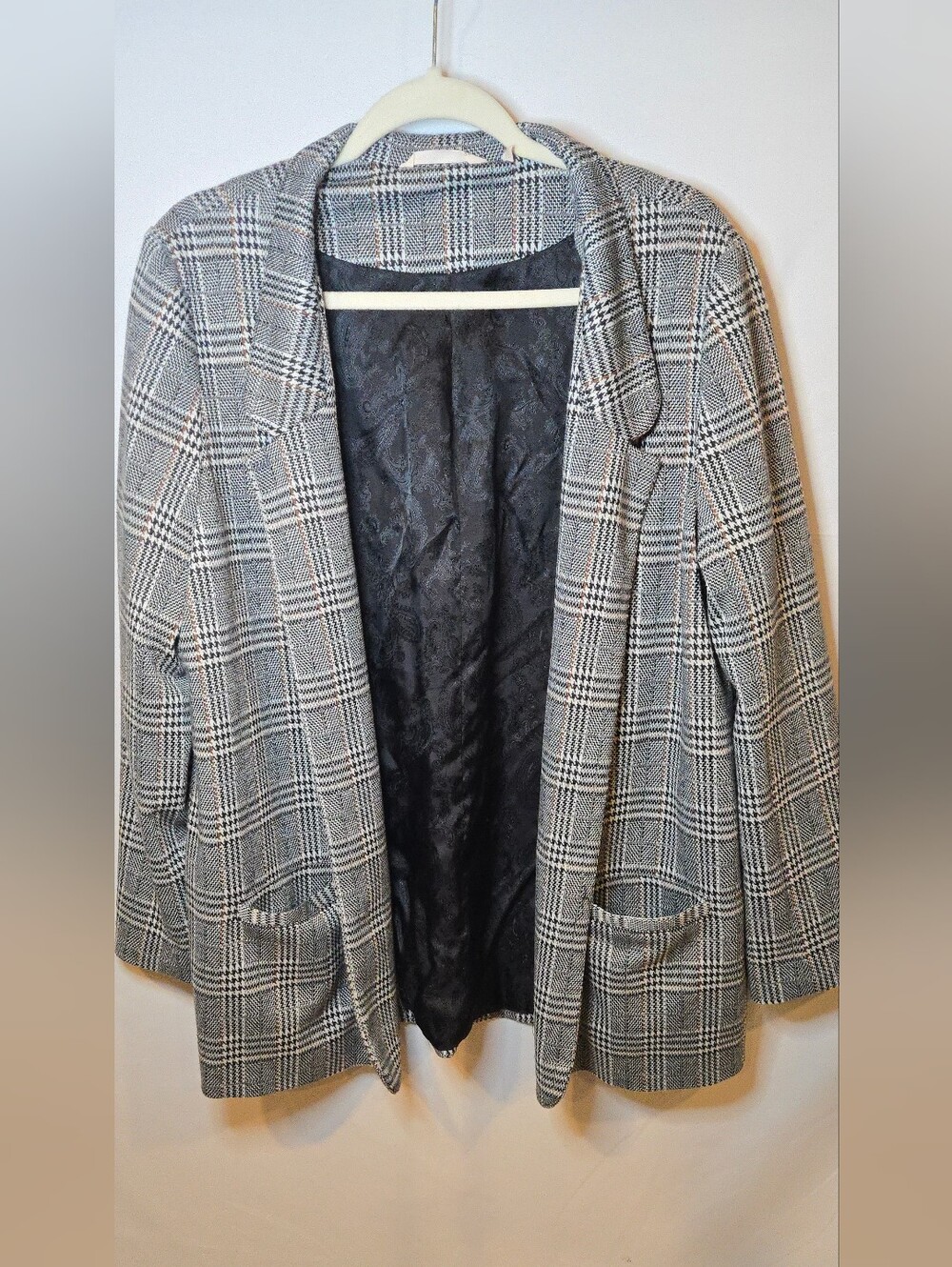 Soft Surroundings St. James Houndstooth Plaid Open-Front Blazer Jacket Black L